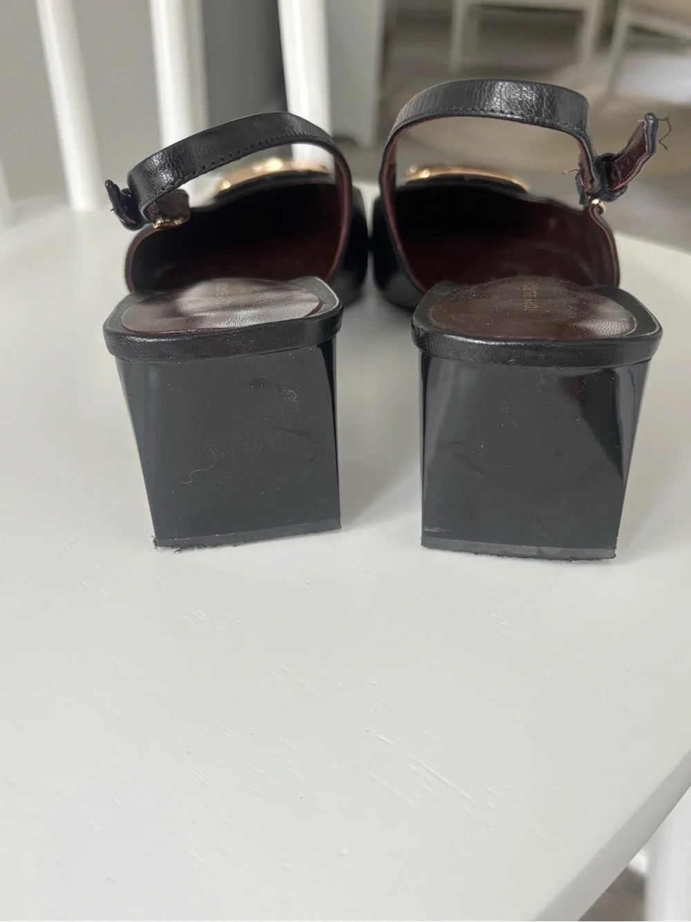 Tory Burch Black Leather Slingback Flats with Gold Logo Accent